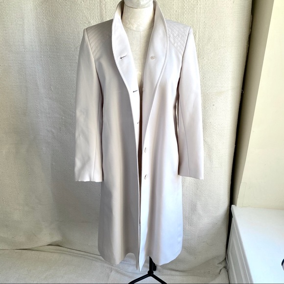 Vintage 90s 8 Waterproof Midi Rain Coat Cream - Picture 8 of 8